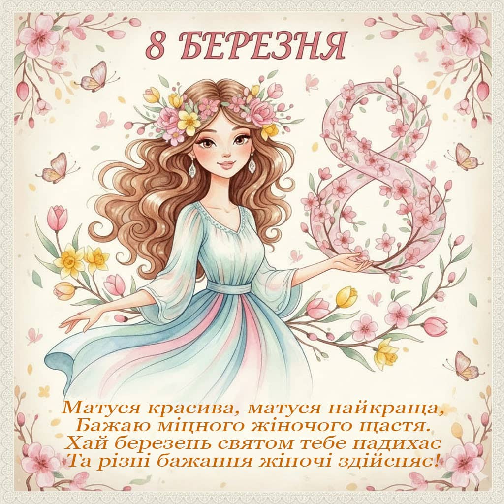 Листівка Привітання з 8 березня для мами